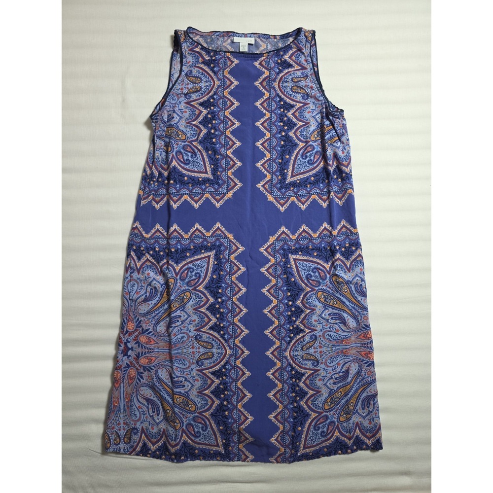 0916 J Jill Dress w/ Pockets - Paisley Purple Blue Yellow Rayon; XS Petite